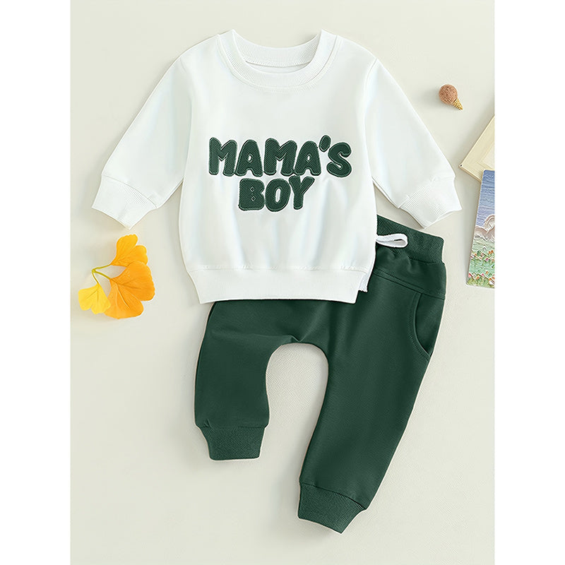 US Local Toddler Baby Boy Clothes 'Mama's Boy' Print Long Sleeve Sweatshirt Tops Trousers Set Casual Cute Outfit