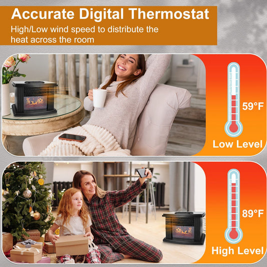 US Local 1 Pc Electric Fireplace Heater 800W Artificial Flame Stove Heater With Accurate Digital Thermostat Timer Setting Remote Control Overheating Protection For Office Bedroom
