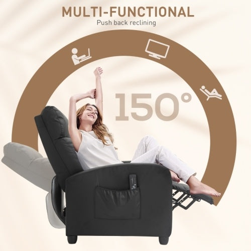 UK Local HOMCOM Recliner Armchair, Massage Faux Leather Push Back Reclining Chair With Adjustable Leg Rest, Side Pocket, For Home Living Room Theatre, Black