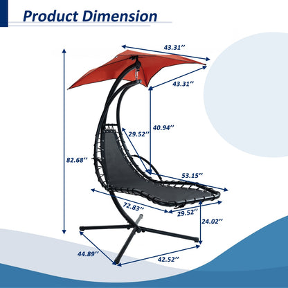 US Local Hanging Chaise Lounger With Removable Canopy, Outdoor Swing Chair With Built-in Pillow, Hanging Curv