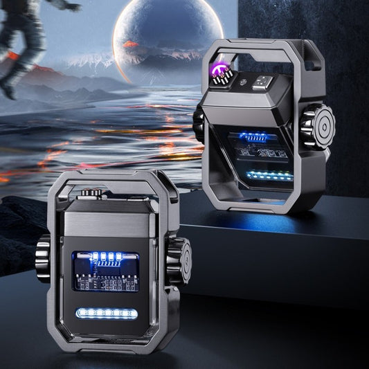 Pulse Lighter Double Arc Outdoor Windproof Type-C Charging Electric Lighter Mechanical Alloy Rotary Gyroscope Decompression Tool