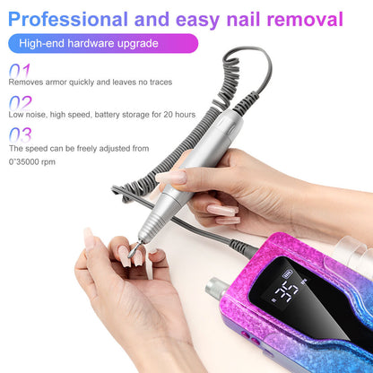 US Local Professional Electric Nail Drill, 45000 RPM Cordless Rechargeable E-File Machine, With 12 Bits, Sanding Bands, LCD Display For Acrylic Gel Nails