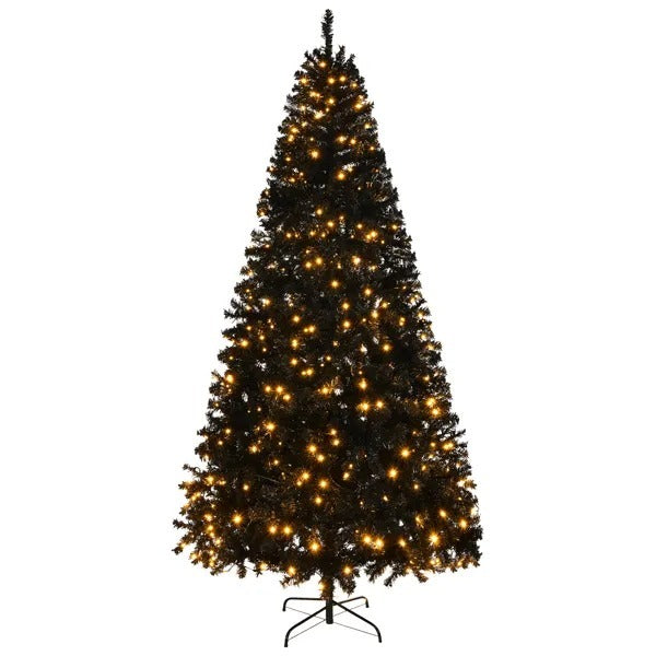 US Local 6 FT Pre-lit Artificial Christmas Tree, Hinged Xmas Pine Tree With 900 Branch Tips, 250 Lights And Remote Control For Holiday Party Office Home, Black