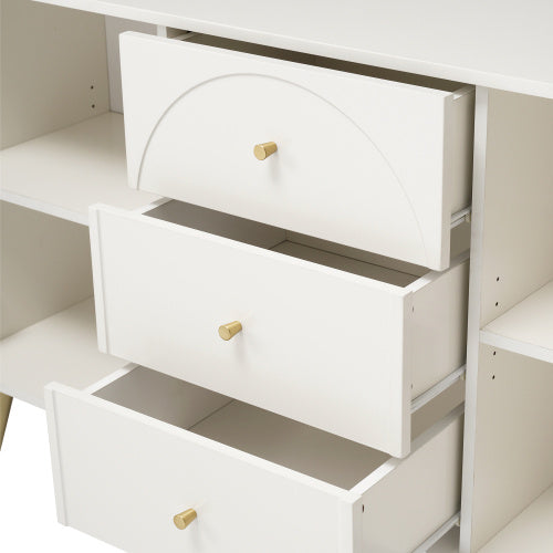 UK Local Sideboard Cabinet For Living Room, Chest Of Drawers With 2 Doors And 3 Drawers, Adjustable Shelf, Cream White, 40D X 140W X 84H CM