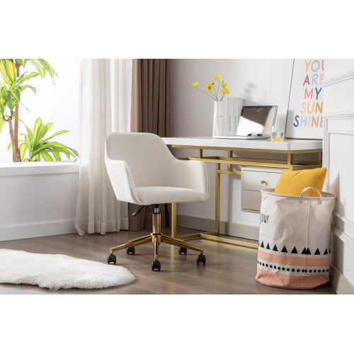 UK Local New Velvet Fabric Material Adjustable Height Swivel Home Office Chair For Indoor Office With Gold Legs,Coffee Ivory White