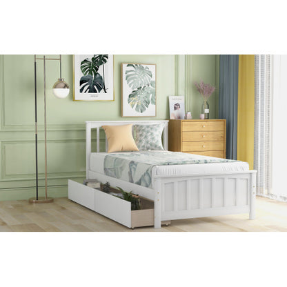 US Local Twin Size Platform Bed With Two Drawers, White