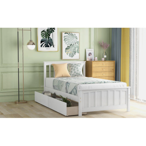 US Local Twin Size Platform Bed With Two Drawers, White