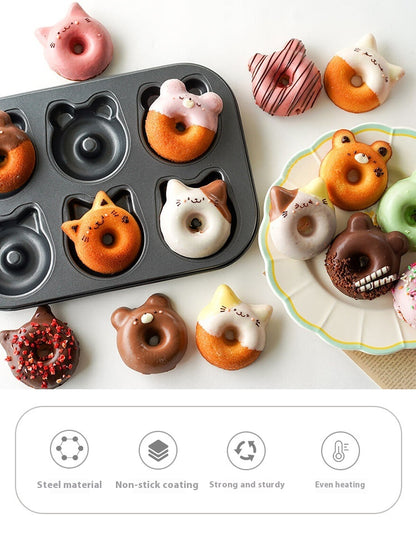 Cotton Mold Cat And Bear Donut Baking Tray Cartoon Animal Non-stick Bakeware Cake Baking Mold Oven Special Use