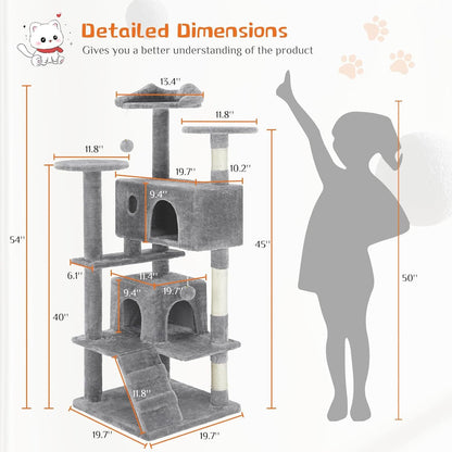 US Local 54 -Cat Tree Tower - Multi-level With Sisal Grab Post, Indoor Apartment With Ladder, Plush Toys, Rest And Play