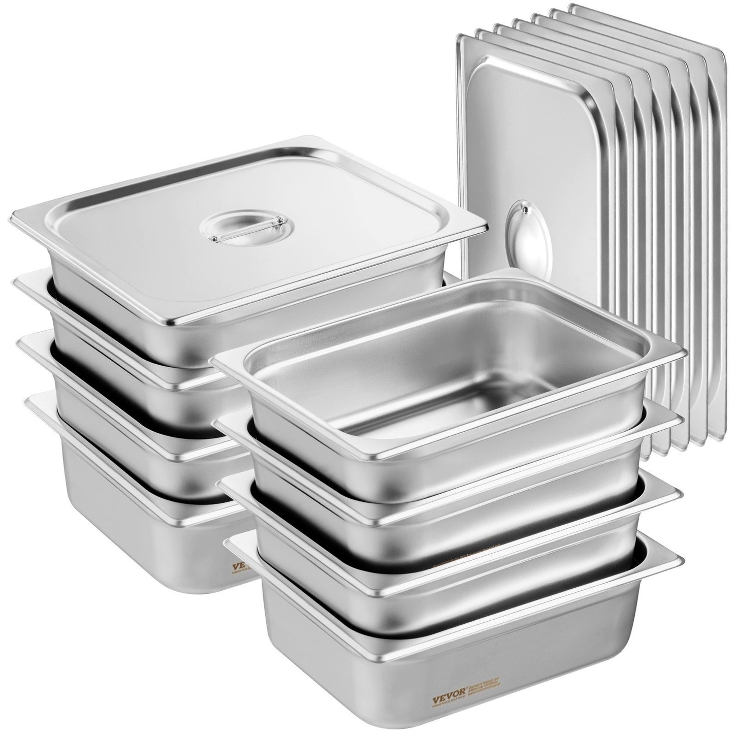 US Local 8 Pack Hotel Pans, Anti-Jam Steam Pan With Lid, 0.8mm Thick Stainless Steel Steam Table Pan, 4-Inch Deep Commercial Table Pan, Catering Storage Food Pan, For Industrial & Scientific