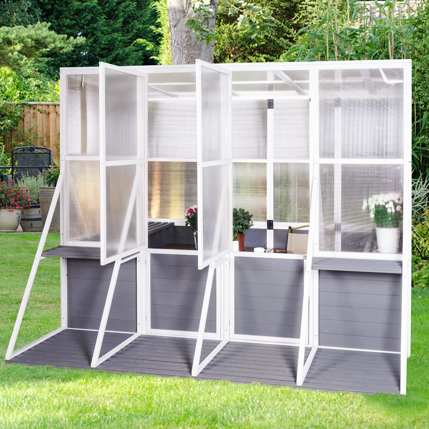 US Local Wooden Lean-to Greenhouse For Outdoors, Heavy Duty Walk-in, For Winter