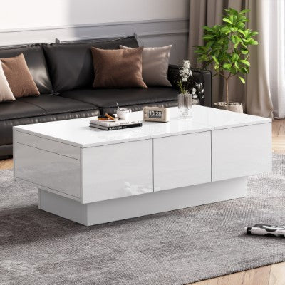 UK Local Coffee Table For Living Room, Modern Side Table Wooden Centre Table, White High Gloss Coffee Tea Tables With 2 Drawers And 2 Big Storage Space For Home Office Furniture