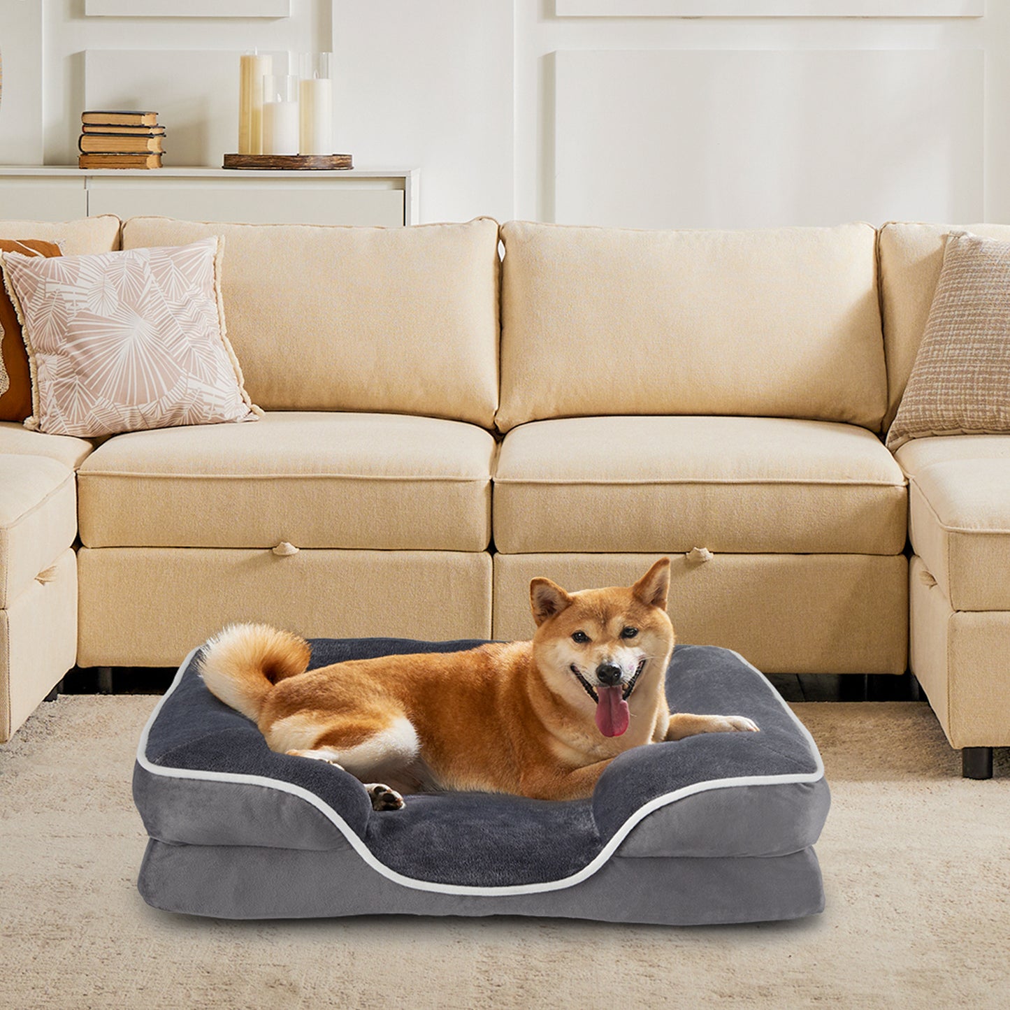 US Local Memory Foam Pet Bed For Small Dogs & Cats With Washable Removable Cover Non-Slip Base Waterproof Liner