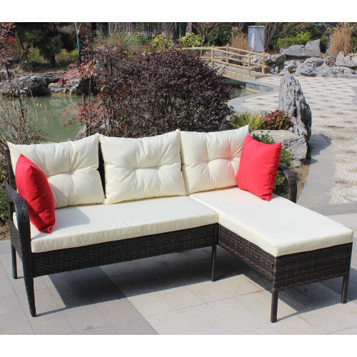 US Local Outdoor Patio Furniture Sets 2 Piece Conversation Set Wicker Ratten Sectional Sofa With Seat CushionsBeige Cushion