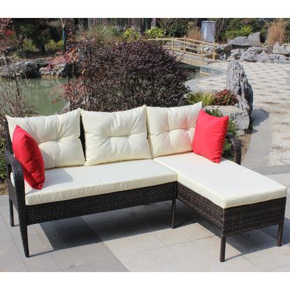 US Local Outdoor Patio Furniture Sets 2 Piece Conversation Set Wicker Ratten Sectional Sofa With Seat CushionsBeige Cushion