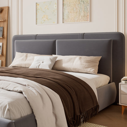 UK Local Upholstered Bed, Hydraulic Bed With Storage Function, 4ft6 Double Bed 135x190cm, Durable And Sturdy, Removable Soft Headboard Backrest, Velvet  Plywood, Grey