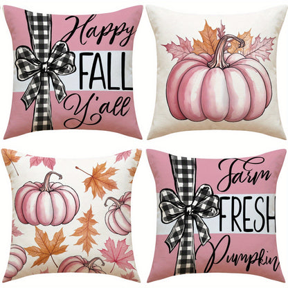 US Local 4 Pack Fall Pillow Covers 18x18in Farmhouse Pumpkin Maple Leaf Cushion Case Autumn Sofa Couch Decor For Autumn Thanksgiving Harvest Decorations