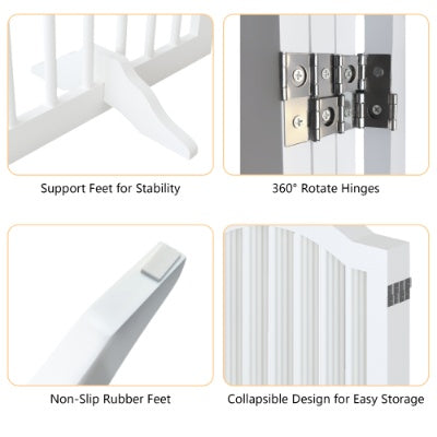 US Local 27.6 Height Tall Freestanding Pet Gate, 4 Panels Foldable Dog Gate, Solid Wood Folding Safety Fence Wooden Dog Gate With 2 Pcs Support Feet Ideal For Stairs, Doorways, Halls, Kitchens, Heavy Duty Gat