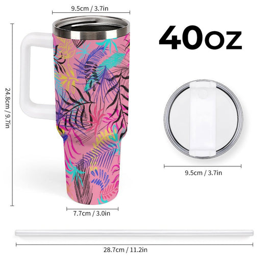 PHDT00388 POD US Local Tumbler 40 oz Large Capacity Car Cup Illustration Leaves Pink