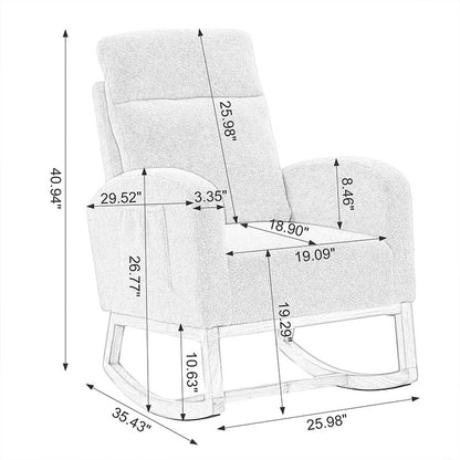 US Local Modern Accent Rocking Chair Rocking Chair With Solid Wood Legs, Upholstered Nursery Glider Rocker, Comfy Armchair With Side Pocket, Living Room Lounge Arm Chair With High Backrest