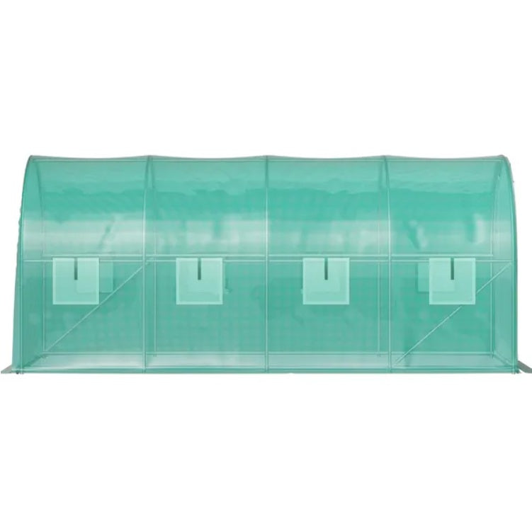 US Local VEVOR Walk-in Tunnel Greenhouse, 14.8 X 6.6 X 6.6 Ft Portable Plant Hot House W  Galvanized Steel Hoops, 1 Top Beam, Diagonal Poles, Zippered Door   8 Roll-up Windows, Green