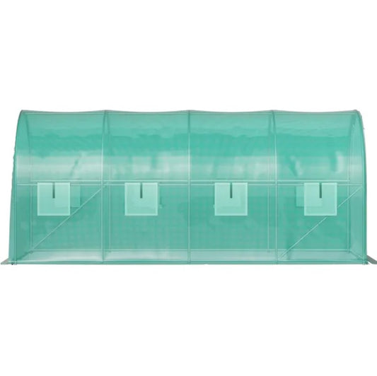 US Local VEVOR Walk-in Tunnel Greenhouse, 14.8 X 6.6 X 6.6 Ft Portable Plant Hot House W  Galvanized Steel Hoops, 1 Top Beam, Diagonal Poles, Zippered Door   8 Roll-up Windows, Green