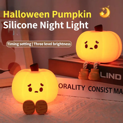 Home Decor Halloween Pumpkin Night Light Cute Soft Silicone Lamp Touch  Dimmable Rechargeable Bedside Decor Light Kids Gifts Child