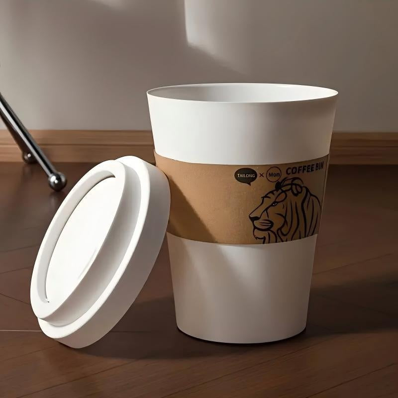 US Local 2025 New Elegant Lion Theme Coffee Cup Trash Can Deodorizing Push-On Lid Black And White Odor Resistance High Aesthetic Large Capacity