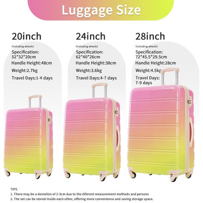 US Local Hardshell Luggage Sets 3 Piece Gradient Color Expandable Suitcase With Spinner Wheels And TSA Lock Lightweight 20 24 28 Available,Pink Green