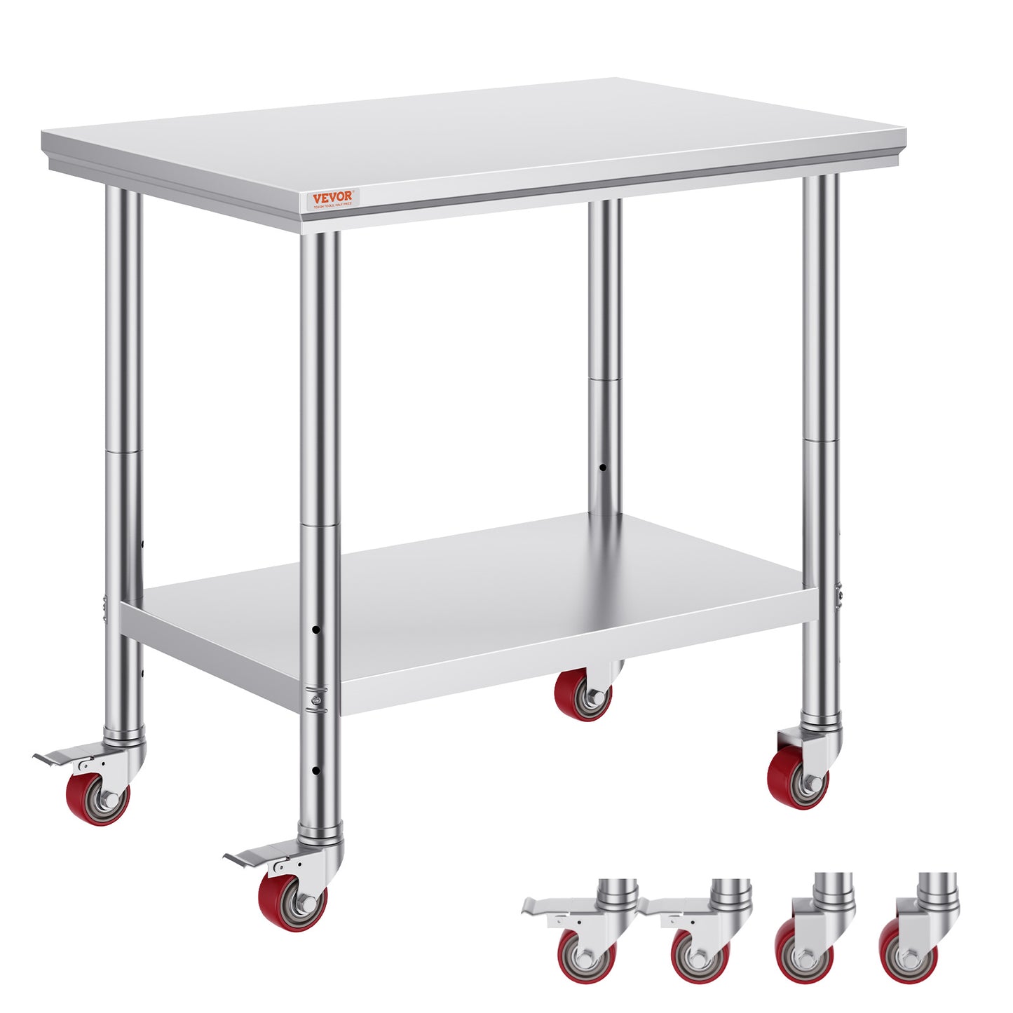 US Local VEVOR Stainless Steel Work Table 36x24 Inch With 4 Wheels Commercial Food Prep Worktable With Casters Heavy Duty Work Table For Commercial Kitchen Restaurant