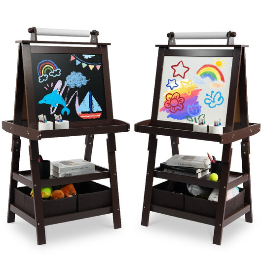 US Local Only Supports Self Pickup Children's Art Easel, Wooden Children's Easel 3 In 1 Adjustable Double Sided, Whiteboard, Chalkboard And Rolled Paper