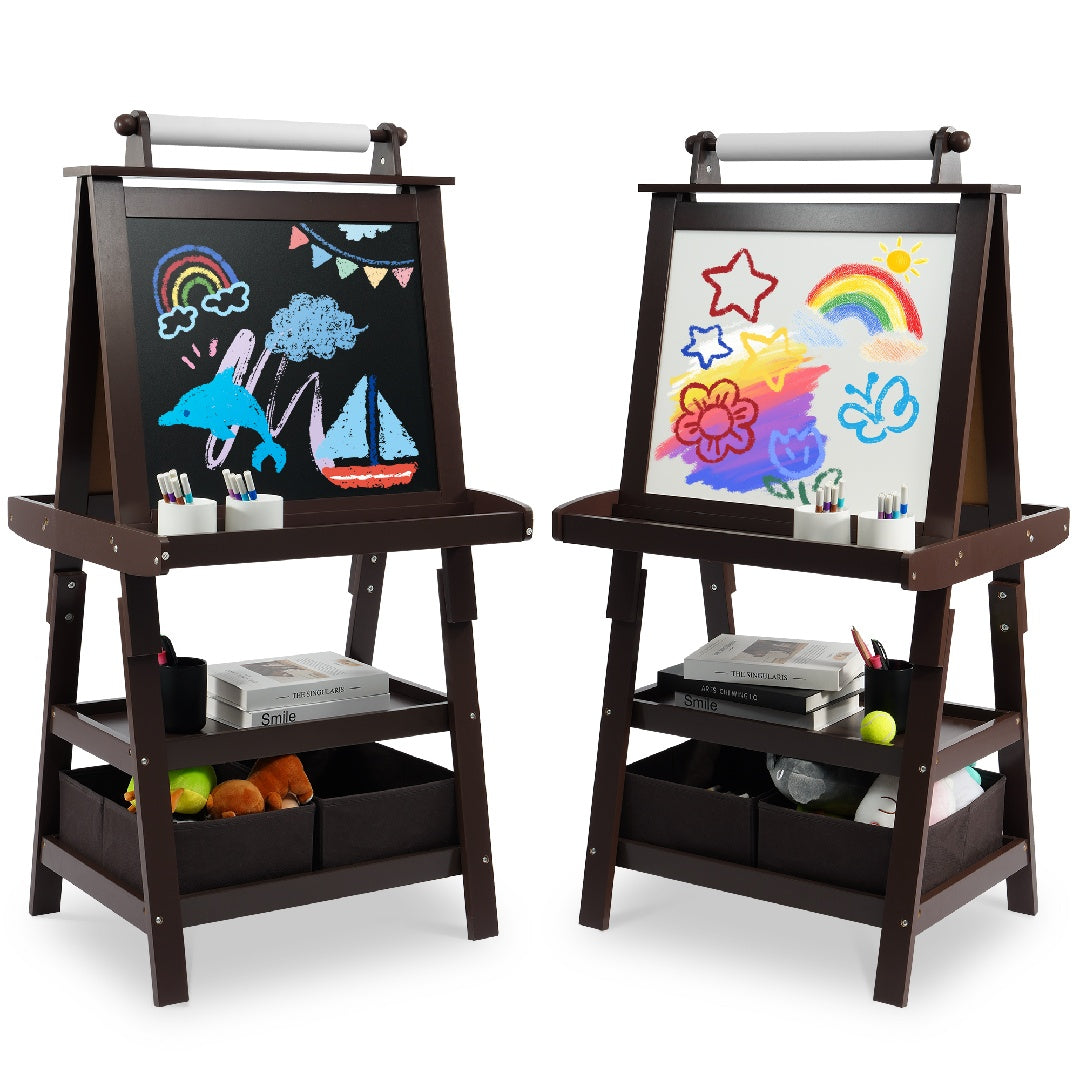 US Local Only Supports Self Pickup Children's Art Easel, Wooden Children's Easel 3 In 1 Adjustable Double Sided, Whiteboard, Chalkboard And Rolled Paper