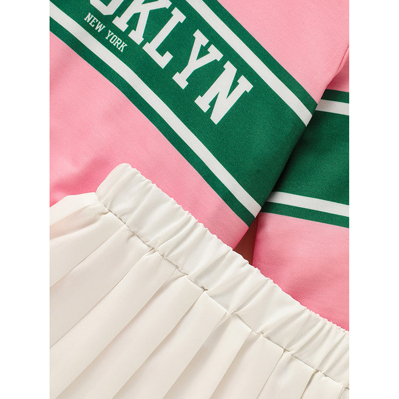 US Local Toddler Girls 2 Piece Outfit Colorblock Letter Graphic Print Sweatshirt And Pleated Skirt Set