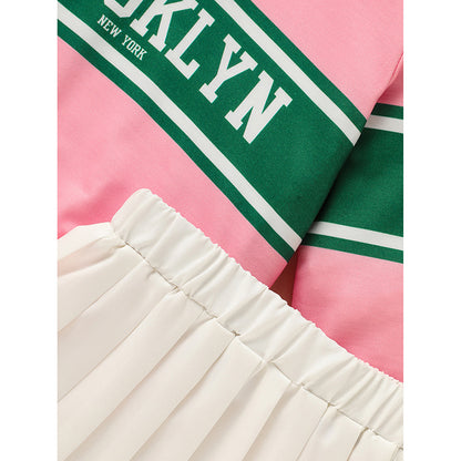 US Local Toddler Girls 2 Piece Outfit Colorblock Letter Graphic Print Sweatshirt And Pleated Skirt Set