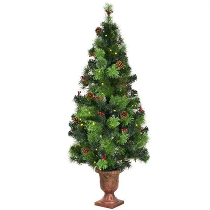 US Local 5 ft Pre-Lit Artificial Christmas Tree - 100 Clear LED Lights 260 Tips PVC Red Berries Pine Cones UL Adapter