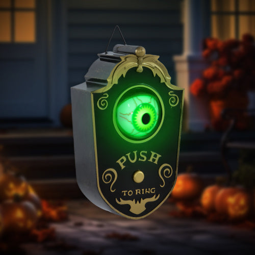 HOMCOM 7.1 Halloween Decoration, Animatronic Doorbell With Simulation Light-up Eyeball, Sound And Motion Activated Animated Prop W  Piercing Doorbell Sound