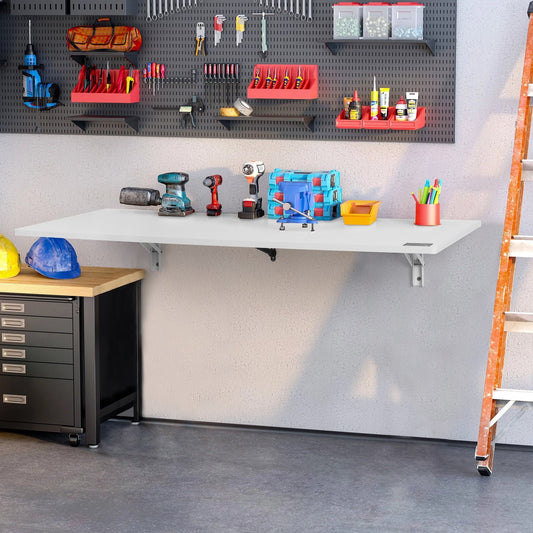 US Local VEVOR Wall Mounted Folding Table,  Wall Mount Drop Leaf Table, Floating Desk With Iron Bracket, Fold Down Desk For Small Spaces, Home Office, Dining, Laundry Room, Kitchen, Bar, White