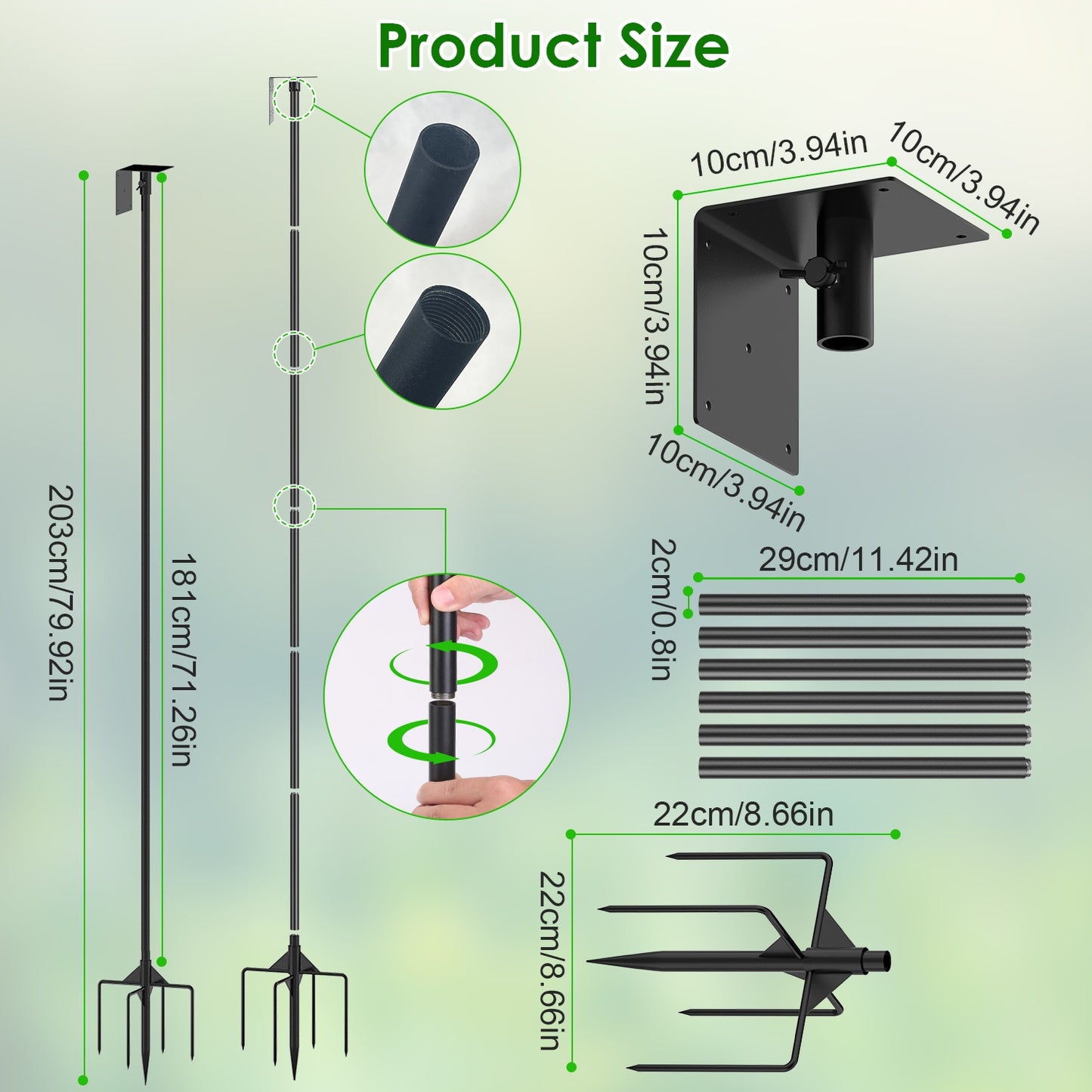 US Local 1 Set  79.92in Bird House Pole Kit Height Adjustable Bird Feeder Pole Mount Kit Heavy Duty Bird House Pole Set With 5 Prongs Base For Bird House Bird Feeder House Not Included