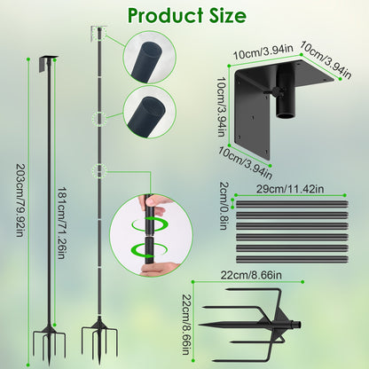 US Local 1 Set  79.92in Bird House Pole Kit Height Adjustable Bird Feeder Pole Mount Kit Heavy Duty Bird House Pole Set With 5 Prongs Base For Bird House Bird Feeder House Not Included