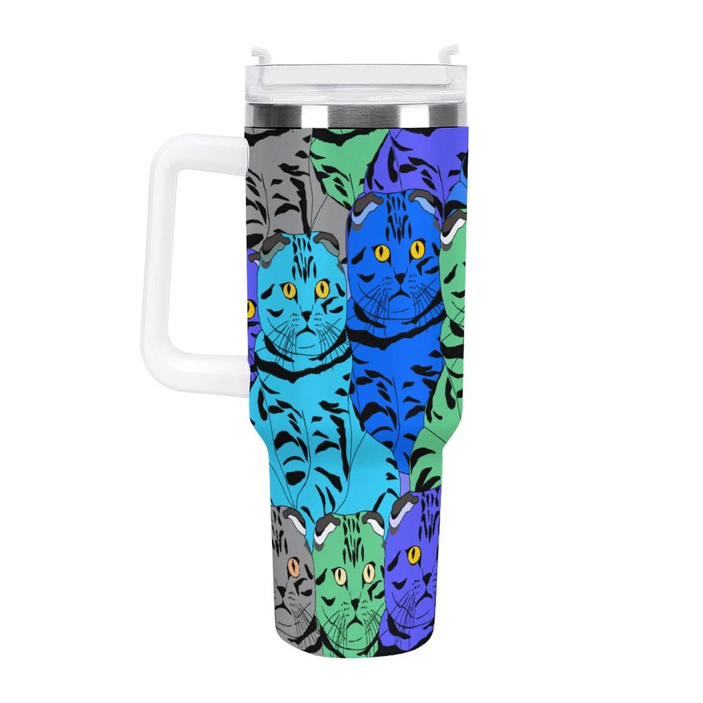 PHDT00347 POD US Local Tumbler 40 oz Large Capacity Car Cup Colorful Cat, Stacked