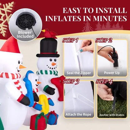 US Local 8FT Lighted Christmas Inflatable Decoration, Inflatable Snowman Family With JOY And Xmas Tree, Funny Blow Up Yard Decorations With Built-in LED Lights For Holiday Party Front Yard Lawn Garden Decor