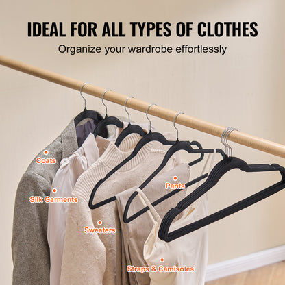 US Local VEVOR Velvet Hangers 50 Pack Black Non-Slip Hangers With 360 Degree Swivel Hook