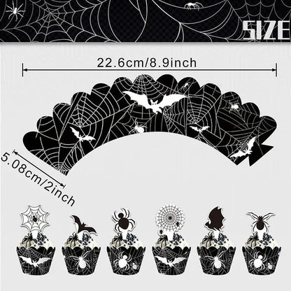US Local 3 Tier Halloween Cupcake Stand Black Spider Web Cardboard Cupcake Stand Spider Bat Cupcake Toppers Halloween Cupcake Holder Tower For Halloween Birthday Party Supplies