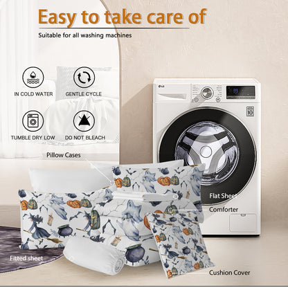 US Local 8 Pieces Halloween Comforter Set, Witch Pattern Bed In A Bag Bedding With Comforter Sheet Sham - 1 Comforter, 2 Pillow Shams, 1 Flat Sheet, 1 Fitted Sheet, 1 Cushion Cover, 2 Pillowcases