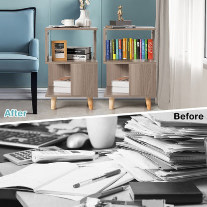 US Local 2 Pieces Wooden Modern Nightstand Set With Legs For Living Room