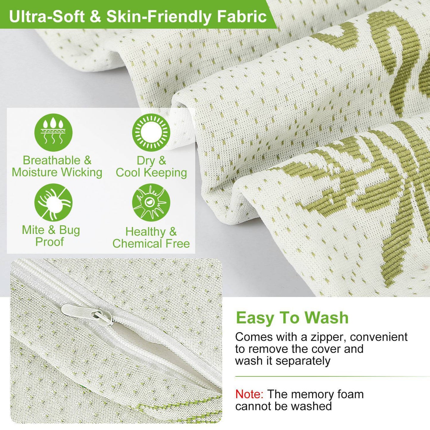 US Local S-L Size Options -- 1Pc Bamboo Memory Foam Sleep Pillow Contoured Cervical Orthopedic Pillow Neck Support Breath Pillow