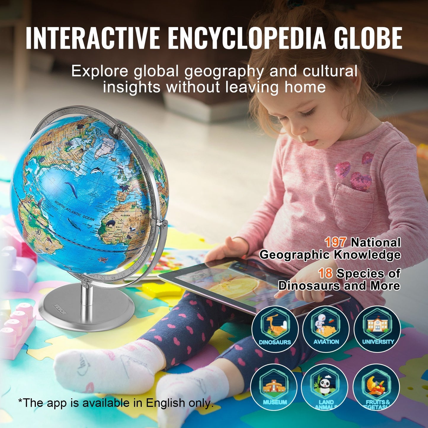 US Local VEVOR Educational Globe For Kids, Interactive AR World Globe With AR Golden Globe APP LED Night Lighting , STEM Toy Gifts For Kids Compatible With Android Or IOS Devices