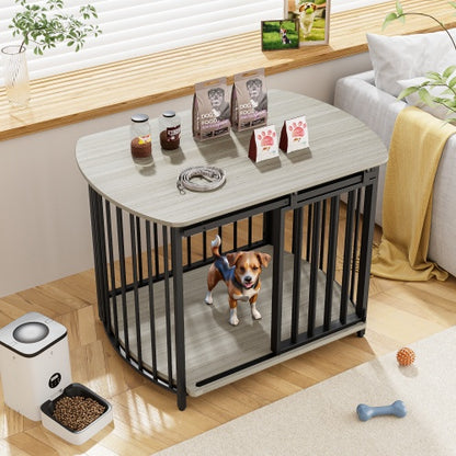 US Local 31.5 Furniture Style Dog Crate For Small And Medium Dogs, Wooden Cage Indoor Kennel Furniture, Modern Dog Crate End Table With Double-Doors