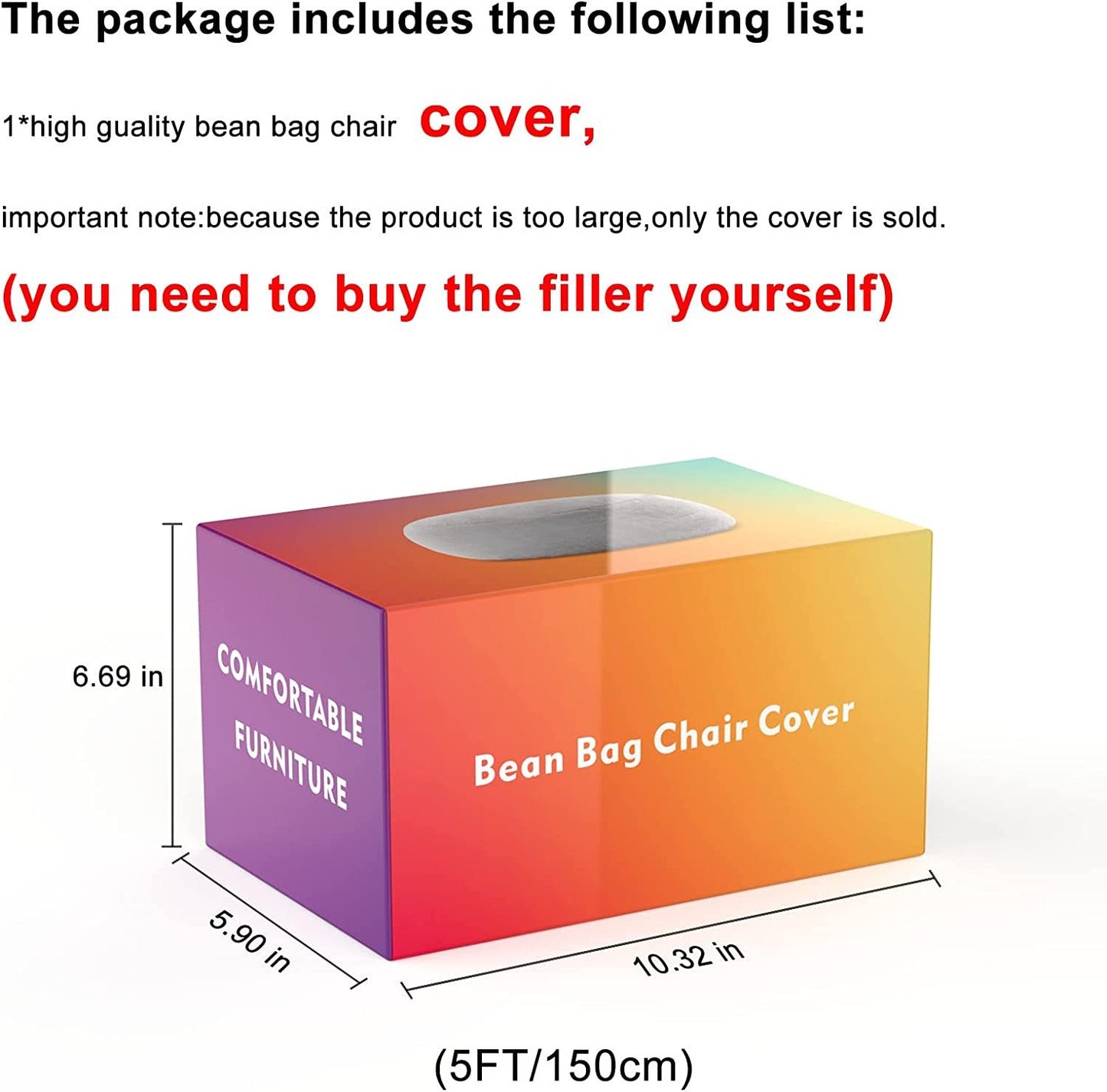 USA Local Bag Chair Coverit Was Only A Cover, Not A Full Bean BagChair Cushion, Big Round Soft Fluffy PV Velvet Sofa Bed Cover,  Living Room Furniture,  Lazy Sofa Bed Cover,6ft Dark Grey