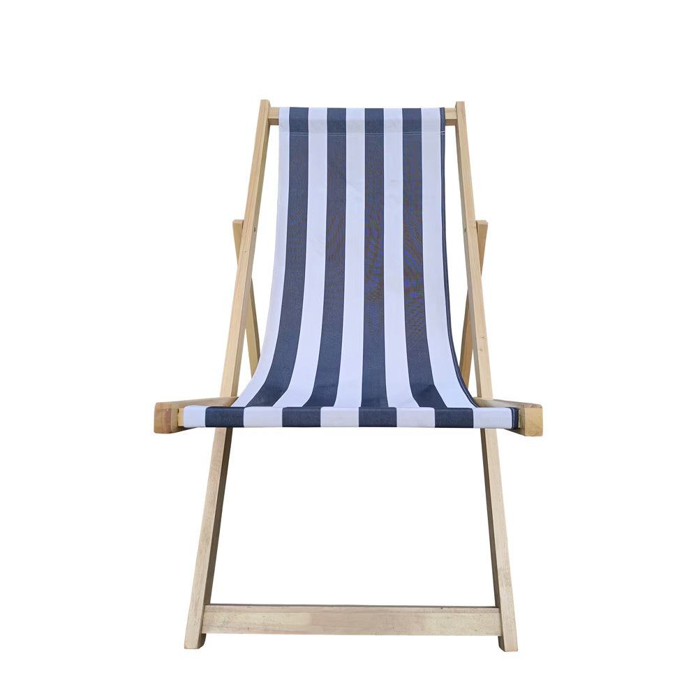 US Local Populus Wood Sling Chair Blue Stripe Broad Blue Stripe Dark Blue Folding Chaise Lounge Chair